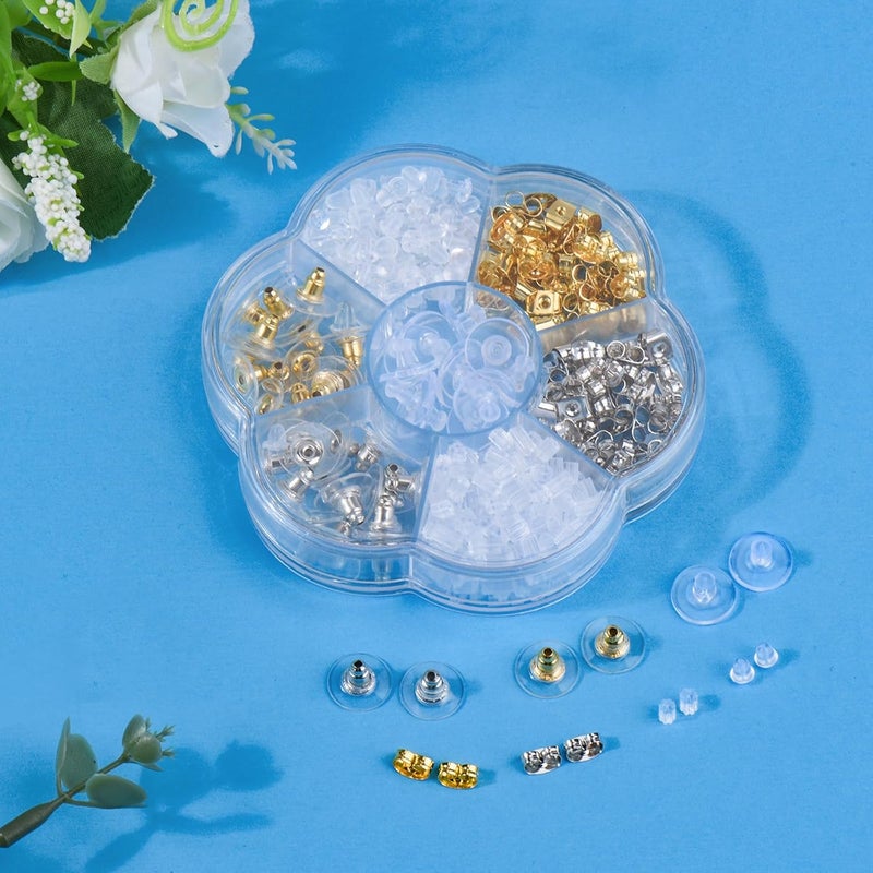 DSOMHZ 7 Styles Silicone Earring Backs Replacements for Studs/Droopy Ears/Heavy Earring,550Pcs Metal Clear Hypoallergenic Plastic Rubber Backings Clutch Stoppers for Fish Hook Studs Hoops - Image 2